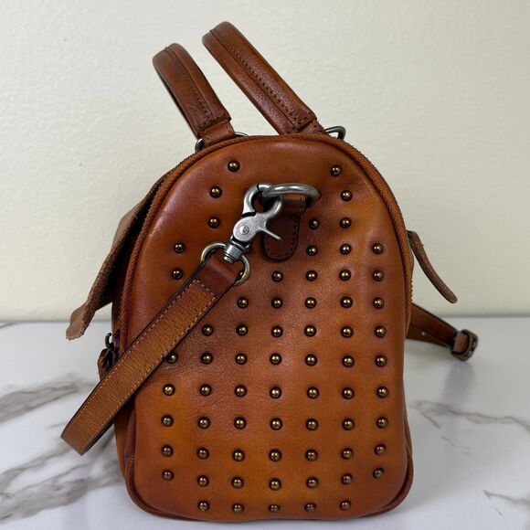 IVTG Brown Leather Satchel Medium Crossbody Studded Bag Purse - Picture 5 of 16